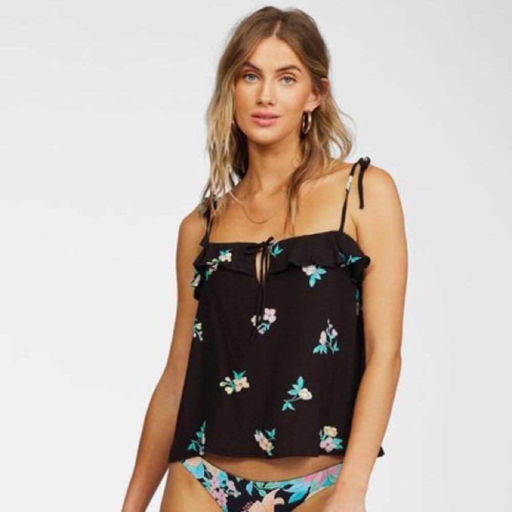 BILLABONG Tank Small Going Out Woven Top Coastal Surf California Resort  NWT